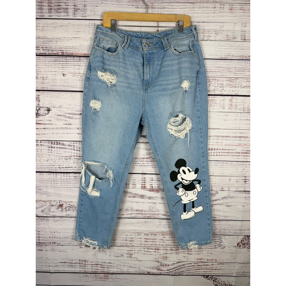 Disney Mickey Mouse Distressed Jeans Juniors 13 Light Wash